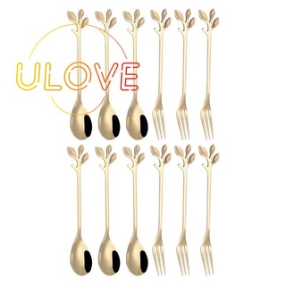 12Pcs Dessert Spoon and Fork Set Stainless Steel Mixing Spoon Cake Forks for Home Kitchen Fruit