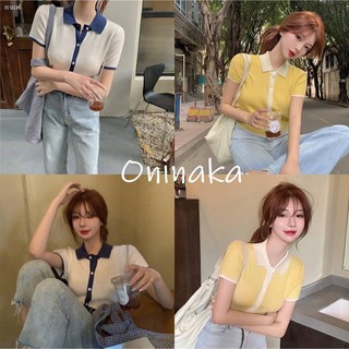 Oninaka เสื้อไหมพรมคอปกกระดุมหน้าแต่งขอบสีน่ารักสไตล์เกาหลี 47048