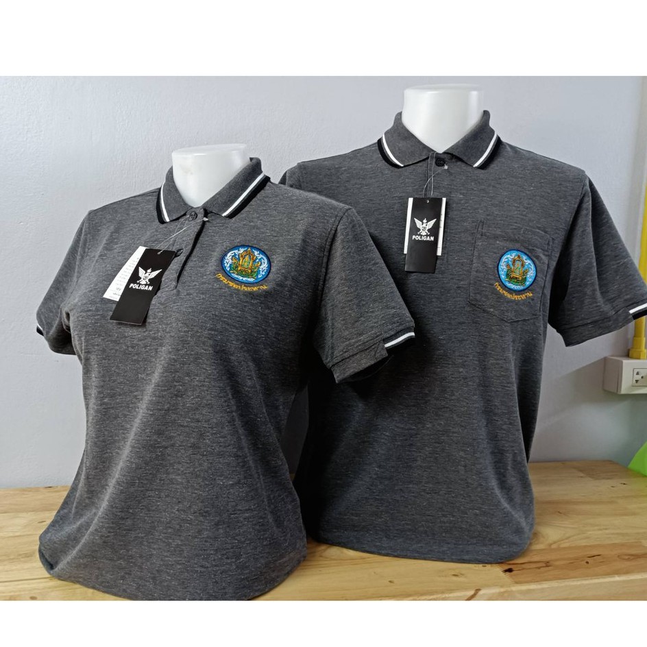 เสื้อโปโลกรมชล สีเทา เสื้อโปโลปกขลิบ
