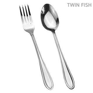 TwinFish ลดพิเศษ!! พร้อมส่ง 1คู่ ช้อน ช้อนส้อม ทานข้าว หนา 2 มิล สแตนเลสอย่างดี ไม่หัก ไม่งอ คุ้มค่าแน่นอน