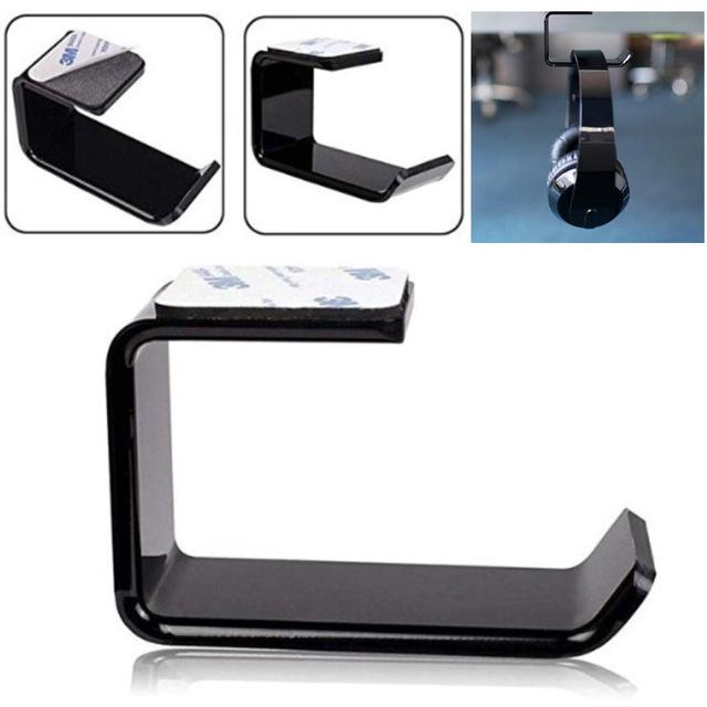 Acrylic Headphone Stand Hanger Hook Tape Under Desk Dual Headset Mount Holder