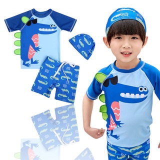 ชุดว่ายน้ำเด็ก Crocodile Chomp กันยูวี(3ชิ้น เสื้อ+กางเกง+หมวก)(SW190)