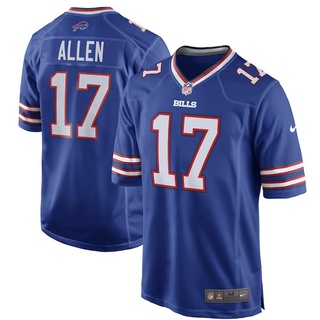 เสื้อกีฬาแขนสั้น ลายทีมชาติฟุตบอล Bills 17 Josh Allen ชุดเยือน สีฟ้า ขาว สําหรับผู้ชาย