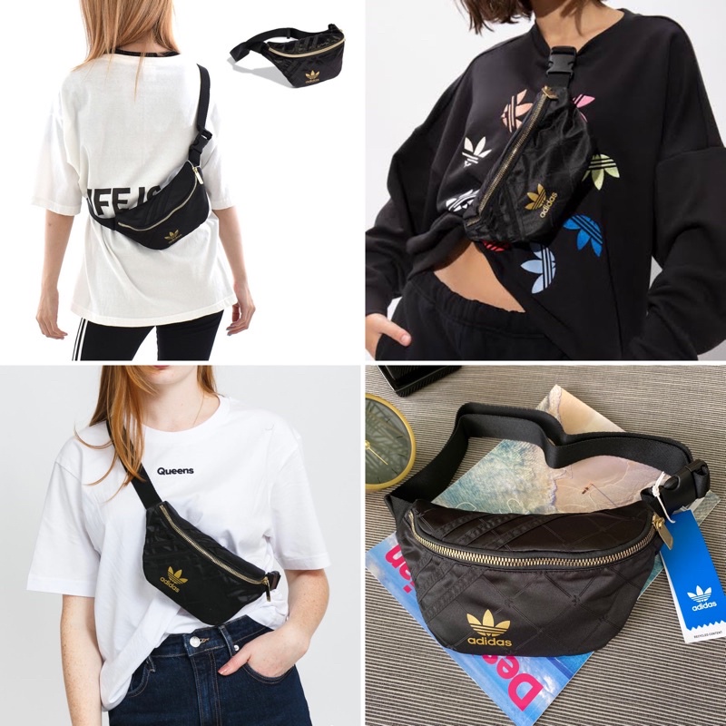 ของแท้💯 กระเป๋าคาดอก Adidas​ WAIS​ BAG​ สีดำ​ โลโก้ทอง ซิปทอง