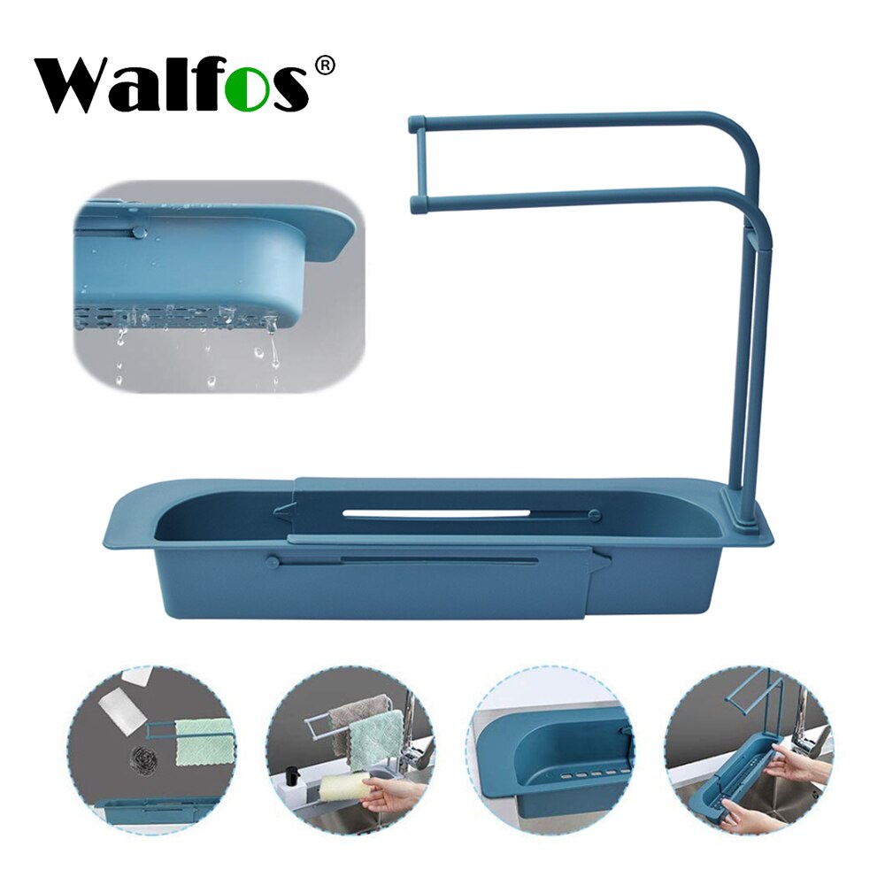 Walfos Telescopic Sink Drainer Rack ตะกร้าเก็บของที่ใส่ก๊อกน้ำ ห้องอาบน้ำ Holder