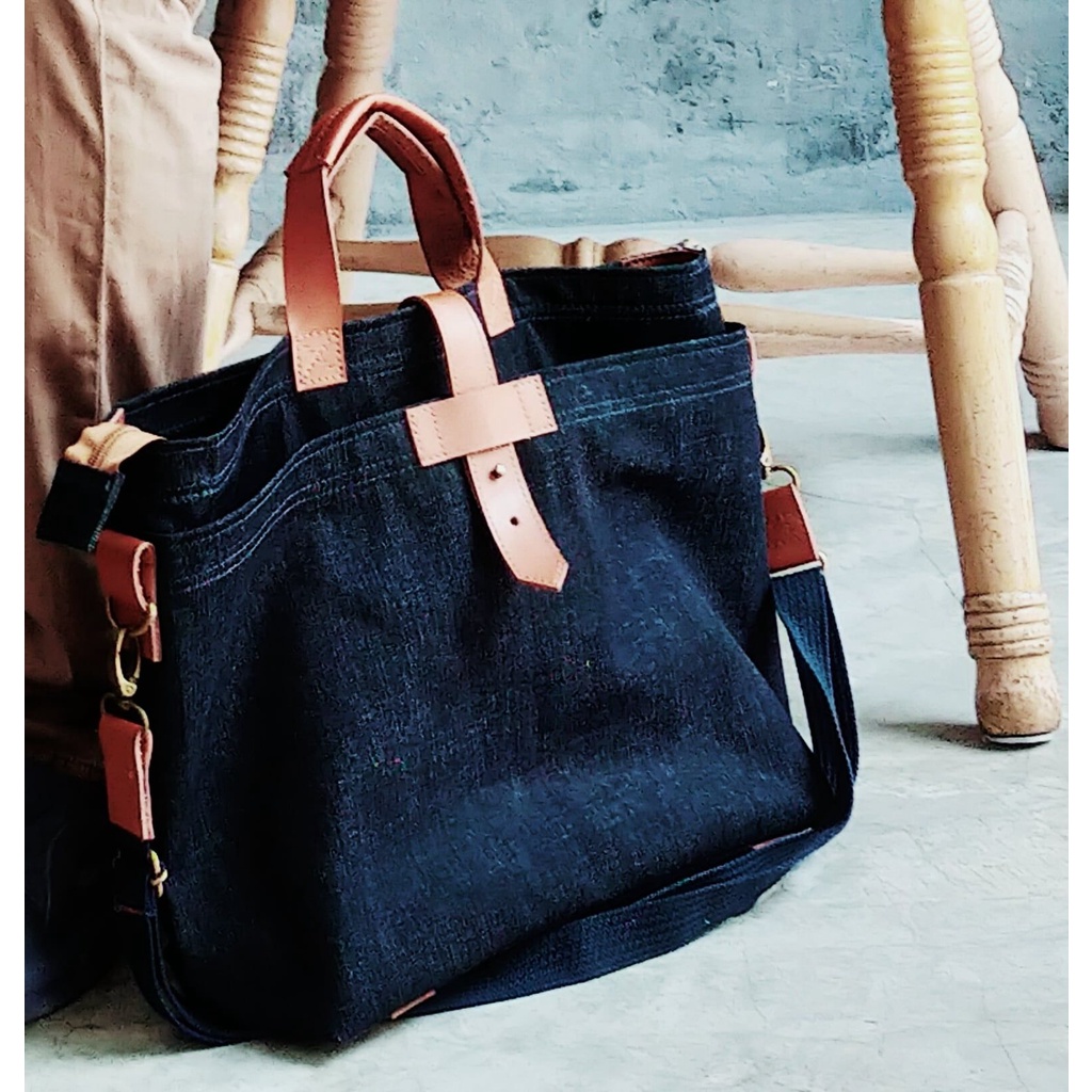 กระเป๋าสะพายยีนส์ สไตส์วินเทจ สีบลูยันส์ bag jeans vintage รุ่นวินเทจยีนส์ ใส่สำภาระได้เยอะสามารถใส่โน๊ตบุคได้