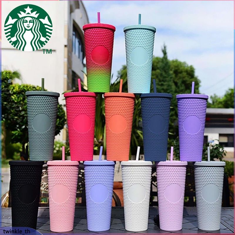 🌟Starbucks🌟เพชร Radiant เทพธิดาฟางถ้วยถ้วยกาแฟ Starbucks S Tudded แก้วทุเรียนถ้วยนำมาใช้ใหม่ B Ling 710มิลลิลิตร (Twinkle.Th)