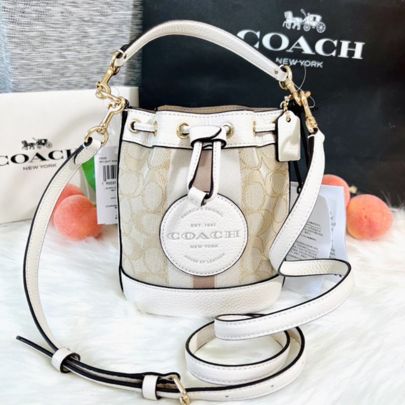 Coach Mini Dempsey Bucket Bag In Signature Jacquard With Stripe And Coach PatchC8322