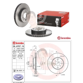 09 A707 11 จานเบรค ล้อ F (ยี่ห้อ BREMBO) รุ่น UV TOYOTA Vios Yaris E/G (NCP90/93) ปี 2007-2012