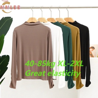 พร้อมส่ง เสื้อยืดลําลอง แขนยาว คอสูง ผ้าฝ้าย แบบบาง จับจีบ ทรงหลวม สําหรับผู้หญิง