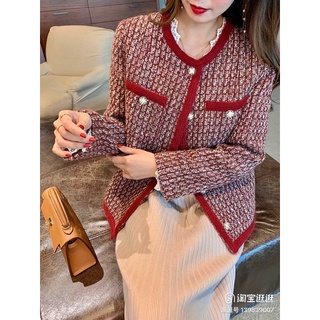 vintage suit  เสื้อคลุมผ้าทอทวิต สีแดงเข้มสวยหรู พร้อมซับใน ทั้งตัว