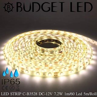 LED STRIP C-B3528-60-Warm White DC-12V 7.2W/1M IP65 ยี่ห้อBUDGET LED แอลอีดีไฟเส้นสำหรับตกแต่ง 300LED/5M 36W/5M Grade B