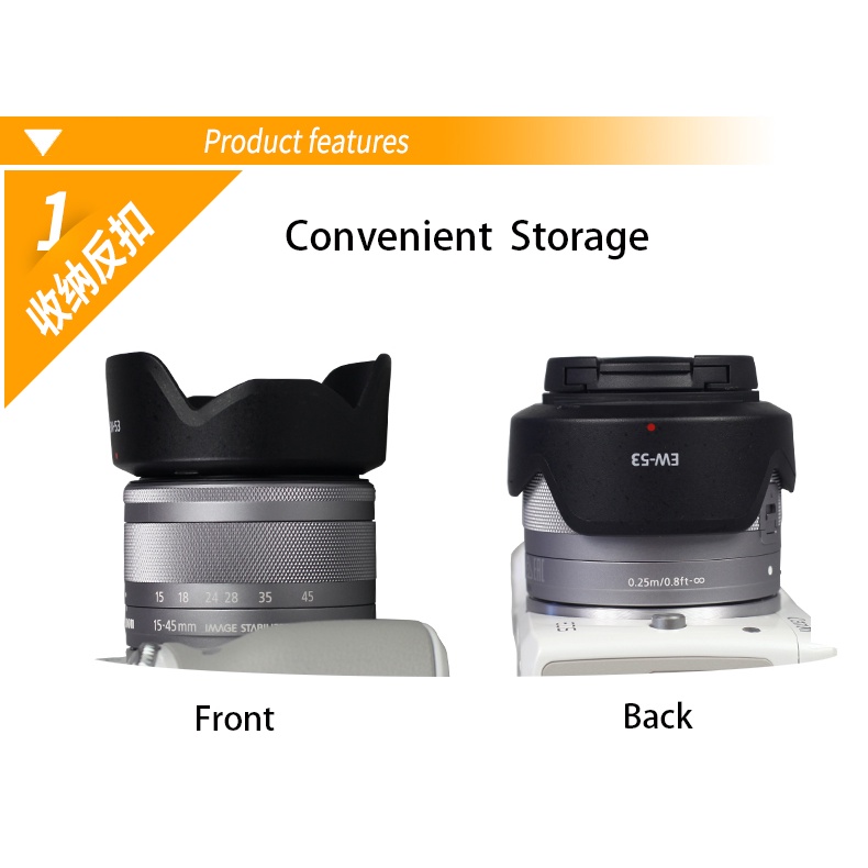 Bizoe EW-53 เลนส์ฮู้ดกล้อง สําหรับกล้อง Canon EF-M 15-45 มม. M10 M50 M100 M200 M3 M5 M6 M6Ii