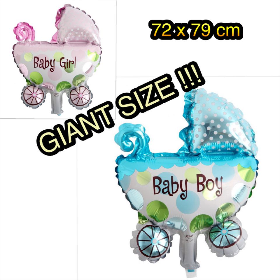 ขนาดใหญ่ Baby Shower บอลลูนฟอยล์ตกแต่ง Party Boy Girl Full Moon รถเข็นเด็ก New Born 1st Birthday Car