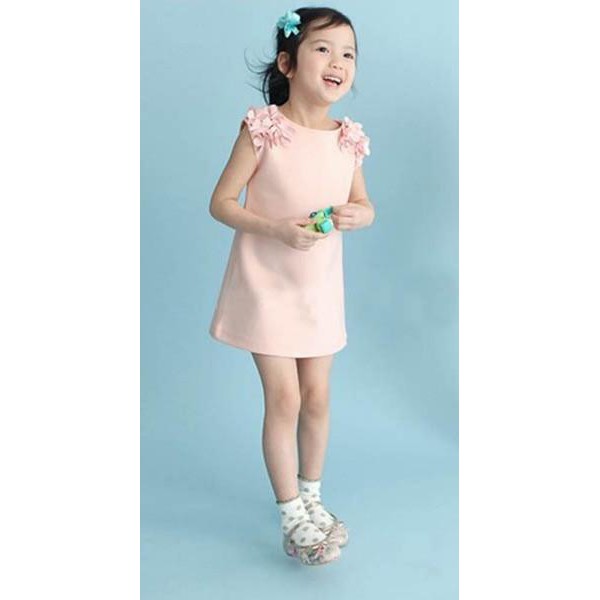 PEACH FLOWER SHOULDER DRESS (3Y, 4Y, 5Y)