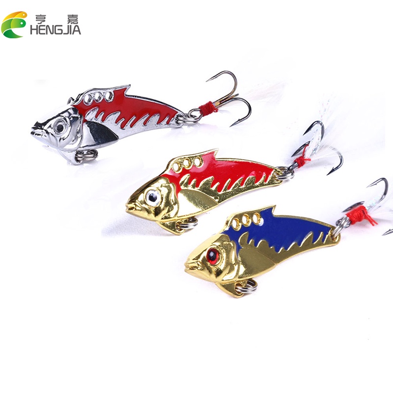 Hengjia เหยื่อตกปลา VIB 5 ซม. 8.2 กรัม สีทอง เงิน โลหะ 3D 1 ชิ้น