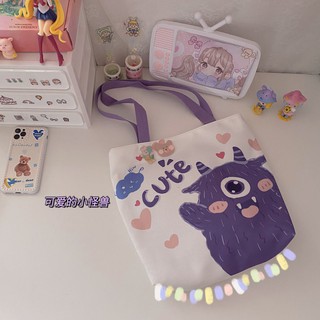 พร้อมส่ง กระเป๋าผ้าใบใหญ่ลายcute