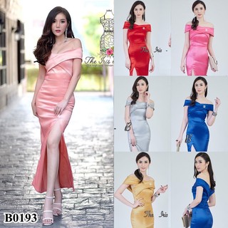 Maxi Dress ปาดไหล่เก็บต้นแขน [B0193]