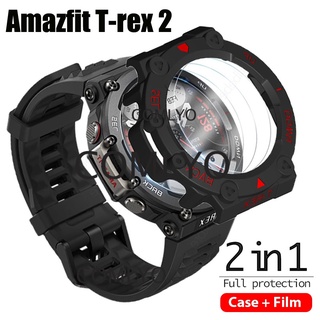 2-in-1 Amazfit T-rex 2 เคส + ตัวป้องกันหน้าจอ PC แข็ง ฝาครอบป้องกันกันชน T rex 2 ฟิล์มกระจกนิรภัย