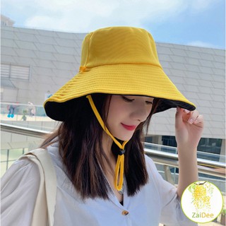 หมวกใส่ได้ "สองด้าน" กันแดดกลางแจ้ง เดินเขา หมวกถัง ราคาถูก Double-sided sun hat