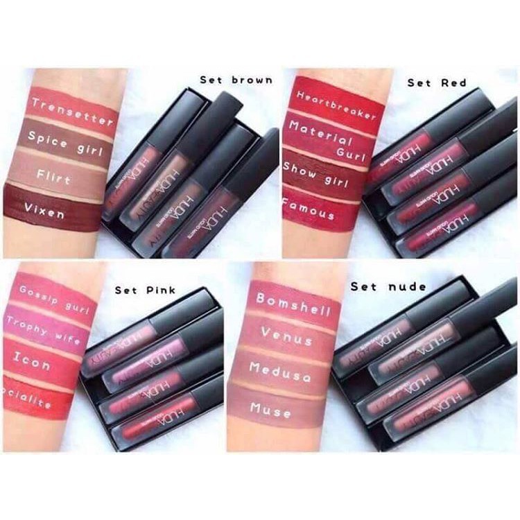 ลิปกลอส ยกเซต4แท่ง ลิป Huda beauty the red edition liquid matte minis เนื้อแมท ลิปจุ่ม