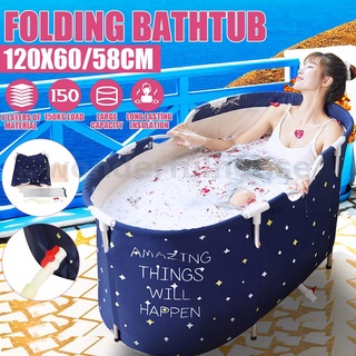 Portable Folding Bathtub Bath Tub Large Double Adults for Shower Soaking Spa Bath Bucket With Aluminum Metal Frame 120*60*80cm