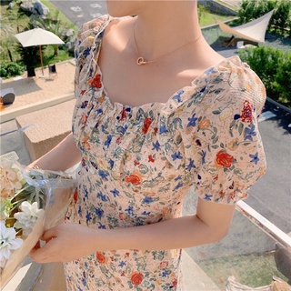 🇹🇭พร้อมส่ง🌷067🌷midi dress เดรสแขนตุ๊กตาลายดอกวินเทจ