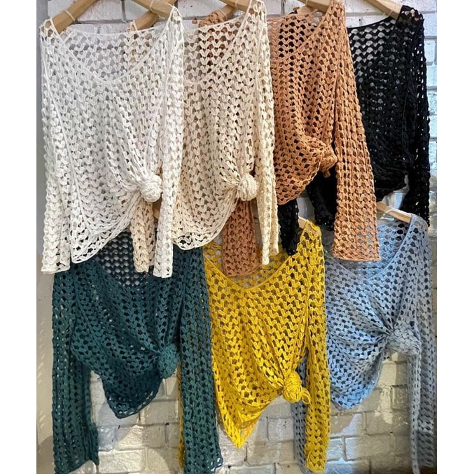 เสื้อถักไหมพรมไปทะเล ตาข่าย เซกซี่ สไตช์เกาหลี คลุมบิกินี่