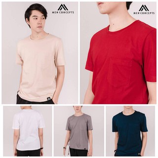 🔥Menconcepts พร้อมส่ง เสื้อยืดมีกระเป๋าหน้า ผ้า cotton 100% เกรดพรีเมี่ยม รุ่น MCC045