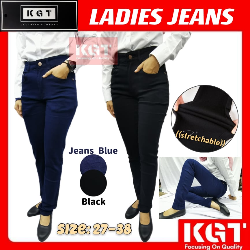 กางเกงยีนส์สํานักงานสุภาพสตรี KGT Black & Jeans Blue Skinny Fit Design วัสดุยืด Seluar Jeans Perempu