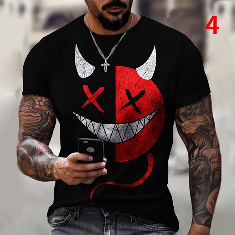 เสื้อยืดลําลอง แขนสั้น พิมพ์ลายหน้ายิ้ม 3D ทรงหลวม แฟชั่นสําหรับผู้ชาย ไซซ์ XS-6XL