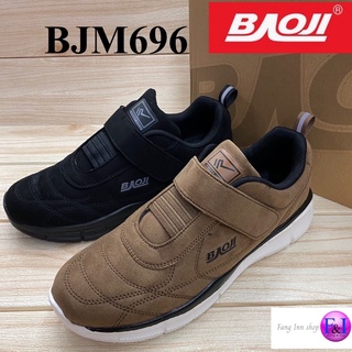 Baoji BJM 696 รองเท้าผ้าใบชาย แบบติดเทป (41-45) สีดำ/น้ำตาล ซป