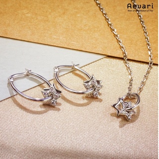 Aevari White Star Dust Set Sterling Silver 925 with White Sapphire and Rhodium Plated (Earring+Necklace)