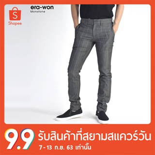 erawon Shop 0539BL กางเกงลายสก็อตผู้ชาย รุ่น Monotone Laser ทรง Super Skinny สี LASER BLACK