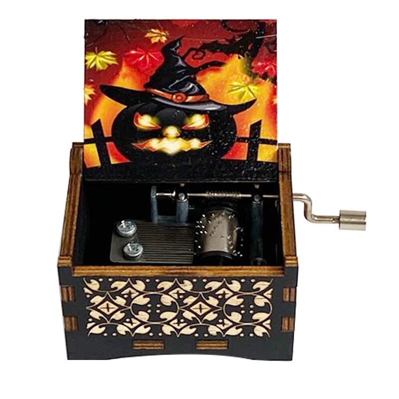 Halloween Wooden Music Box, Christmas Hand-Carved Wooden Music Box Gift ...