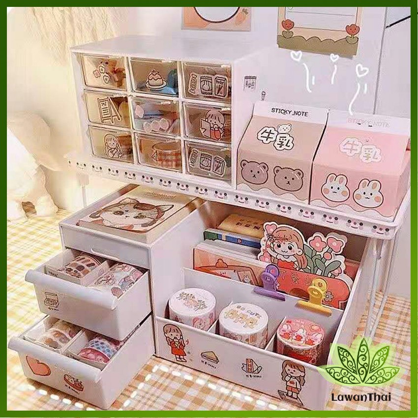Lawan ชั้นเก็บของสไตล์เกาหลี แบบพับได้ INS ชั้นเก็บของแบบตั้งโต๊ะแบบพับได้ Folding storage rack