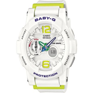 Casio baby-G นาฬิกาสำหรับผู้หญิง BGA-180-7B2DR สายยางสีขาว/เขียว