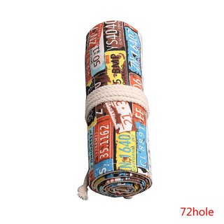 SPL-Car Plates Pattern Roll Up Canvas Paint Brush Case Pencil Bag Drawing Pen Pouch Storage 12-72 Holes