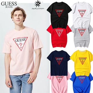 Gues เสื้อยืดลําลอง แขนสั้น ทรงสามเหลี่ยม สไตล์คลาสสิก สําหรับผู้ชาย และผู้หญิง