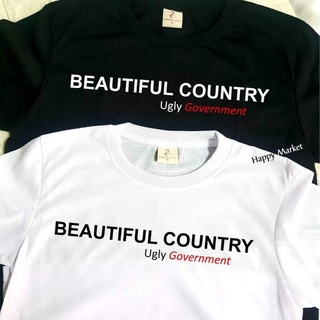 เสื้อยืดครอป ซื้อ 3  ฟรี 1 กระเป๋าผ้าสุดน่ารัก เสื้อยืด คำพูดกวนๆ Beautiful Country ใส่ได้ทั้ง ชาย หญิง