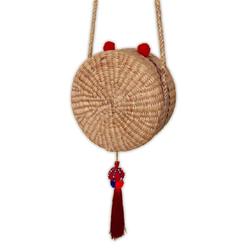 L i l l y L o l l y S t y l e # 5115 : Round Woven Cross body  8”, Strawbag, กระเป๋าสานผักตบทรงกลม 8