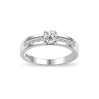 Silver thai JewelrySilver Prong Setting Clear CZ Ring แหวนเงินแท้ 925 ฝังเพชรสวิส (CZ) ตรงกลางเป็นวงกลมตรงกลาง