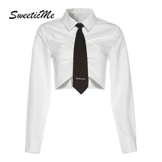 Sweeticme ใหม่ เสื้อลําลอง แขนยาว คอปก ทรงสลิมฟิต สีตัดกัน เซ็กซี่ แฟชั่นสําหรับสตรี 2022