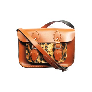 The Leather Satchel Co. หนังแท้จากอังกฤษ Classic 11" Tan &amp; Leopard (สีคาราเมลลายเสือ)