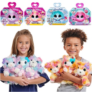 Little Live Scruff-a-Luvs Families Rescue Pet Mom &amp; Baby Set ของเล่นตุ๊กตาสุนัข แมว สีม่วง ปะการัง หลากสี 3+