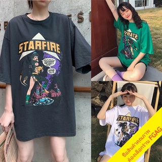 เดรสคอกลมแขนสั้นพิมพ์ลายเดรสเสื้อยืดสกรีนลายการ์ตูนแขนสั้นผู้หญิง oversized เสื้อผ้าวินเทจ เสื้อแฟชั่นสาวอวบ เสื้อโอเวอร