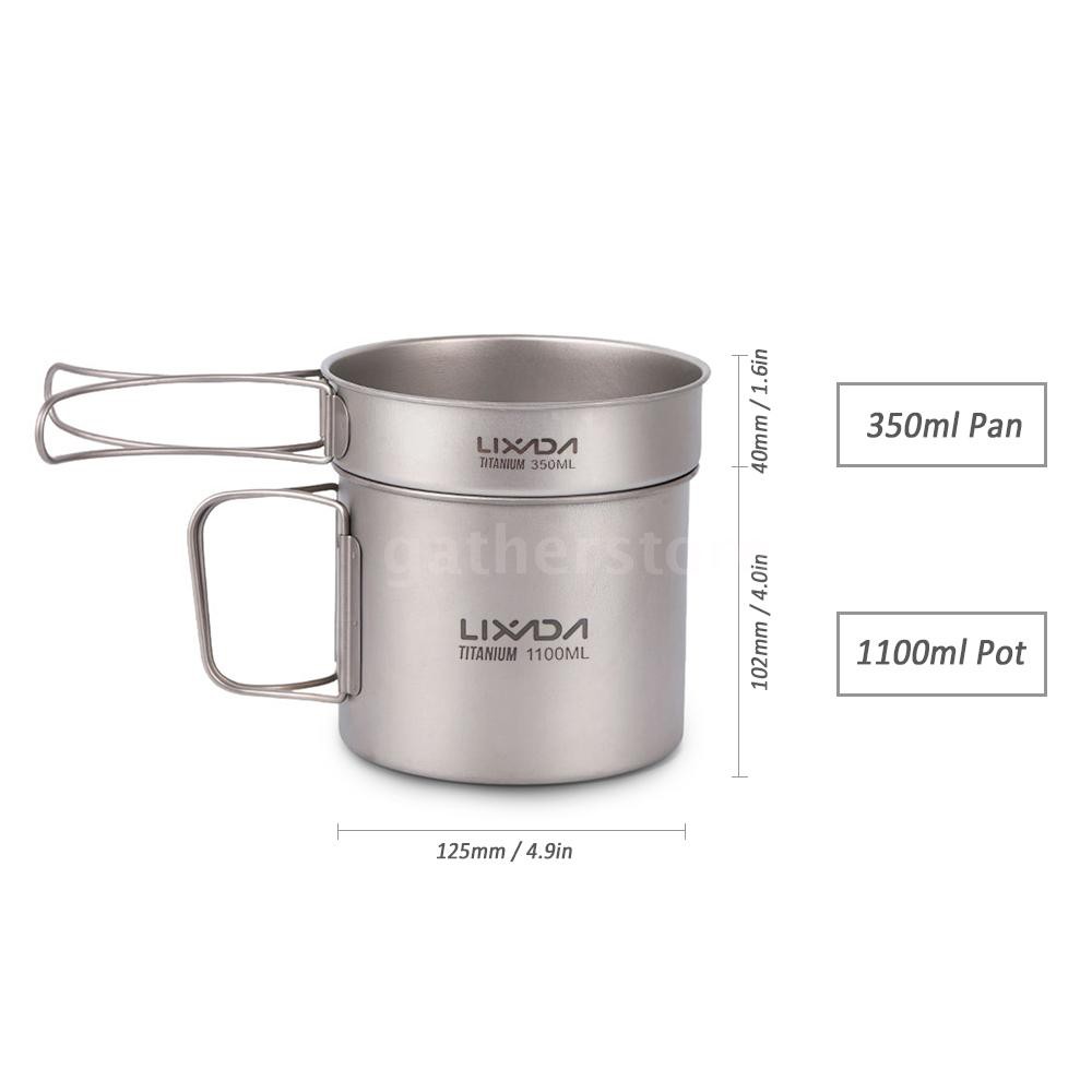 Lixada Ultralight Titanium Cookset Outdoor Camping Cookware Set 1100ml