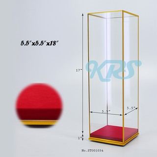 ตู้ครอบมิเนียมคิ้วทอง พระทรงสูง ผ้ากำมะหยี่สีแดงล้วน