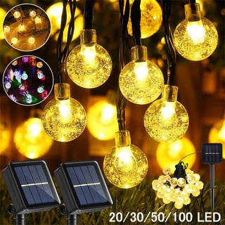 🎄✨COD✨โคมไฟ 20/30/50/100 LED ไฟตกแต่ง ไฟกระพริบ ไฟแต่งสวน LED แสงอาทิตย์ ไฟสตริง บับเบิ้ลบอล คริสตัล ตกแต่งคริสต์มาส