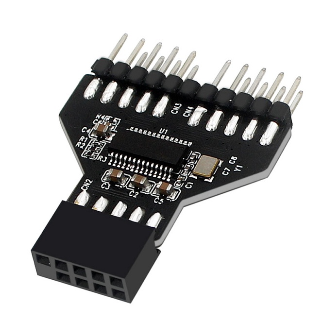 บอร์ดสีดําเมนบอร์ด usb 2.0 9Pin USB Header to Dual 9Pin Male Splitter Adapter Card